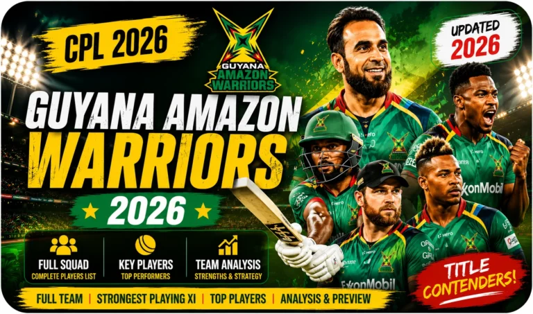 Guyana Amazon Warriors 2026 squad featured image with CPL players, overseas stars, and team analysis